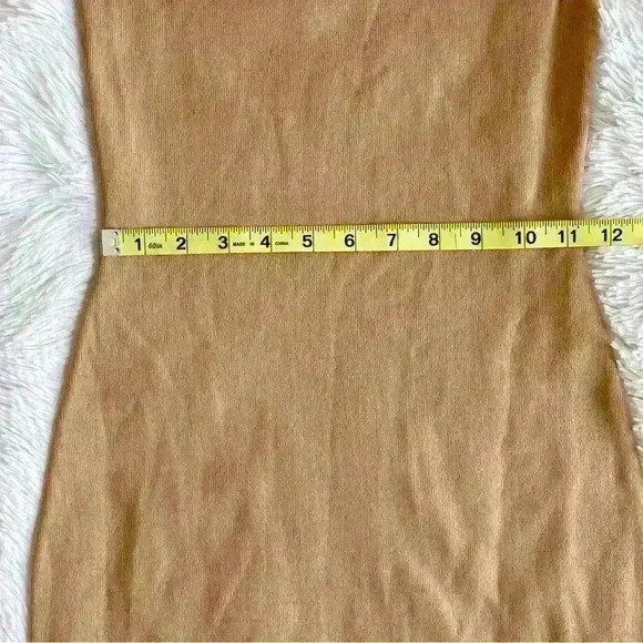 Reiss Ella Dress One Shoulder Long Sleeve BodyCon Knit Camel Midi Academia Sexy - Picture 10 of 12